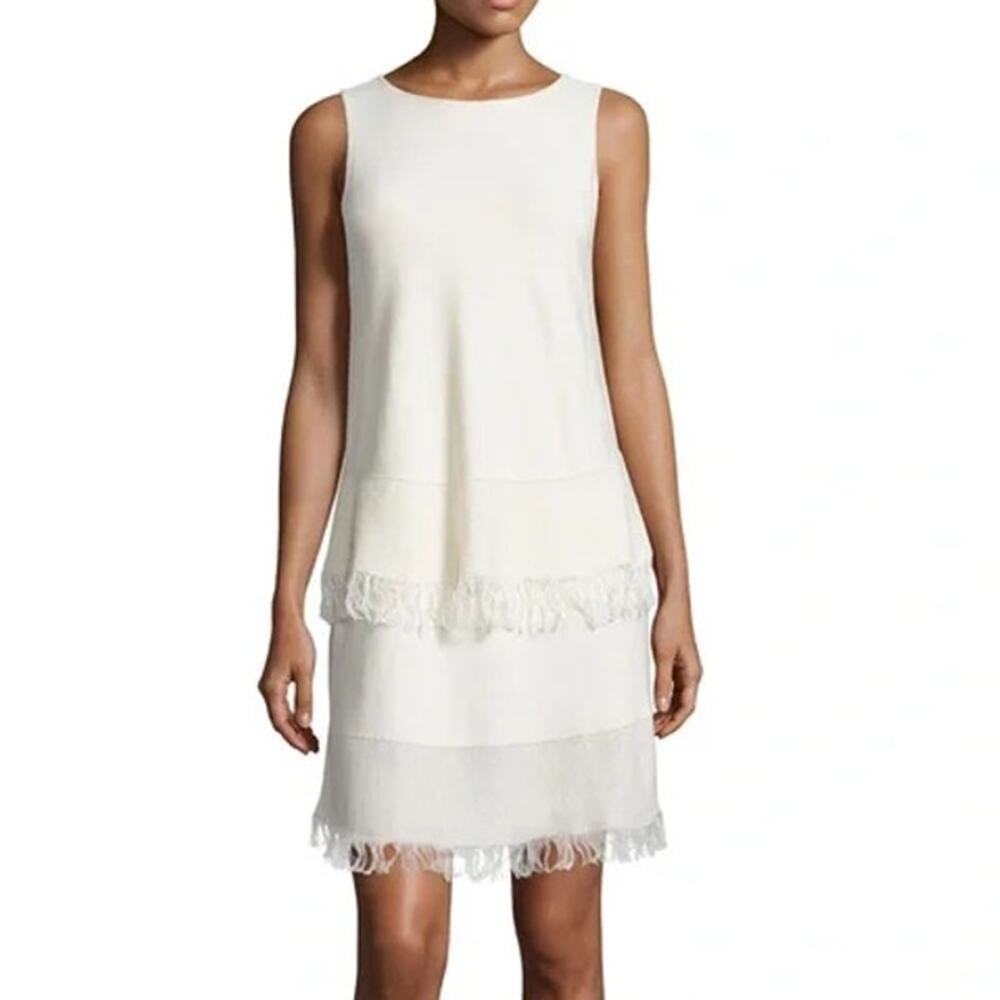 Theory Jurinzi Reverie Linen-Blend Sleeveless Fringe Shift Dress Women's Size S